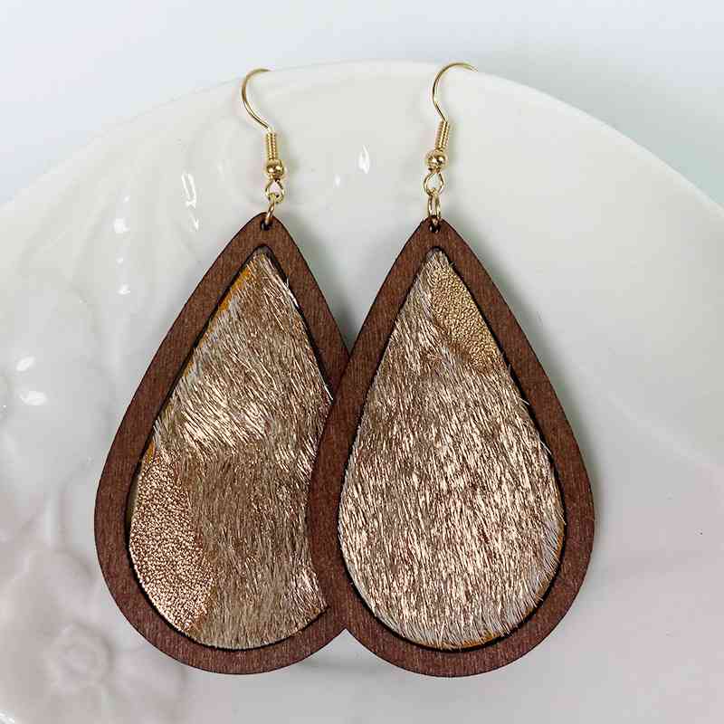 Teardrop Shape Wooden Dangle Earrings Style F One Size