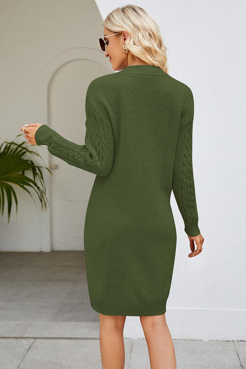 Cable-Knit Long Sleeve Sweater Dress in 4 Color Choices in Size S, M, L, or XL