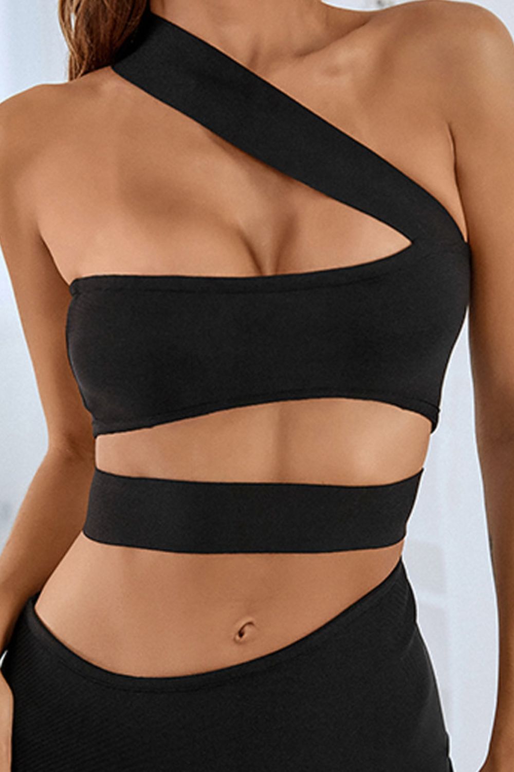 Black One Shoulder Cutout Front Split Maxi Dress in Size S, M, or L