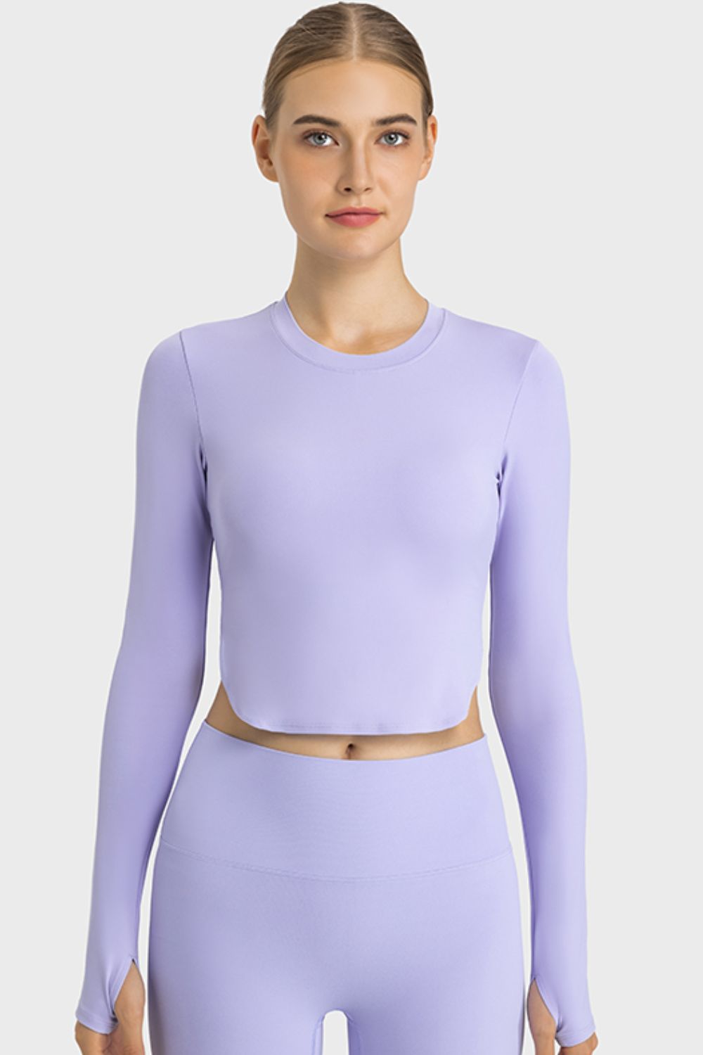 Side Slit Long Sleeve Round Neck Crop Top in 4 Fun Color Choices