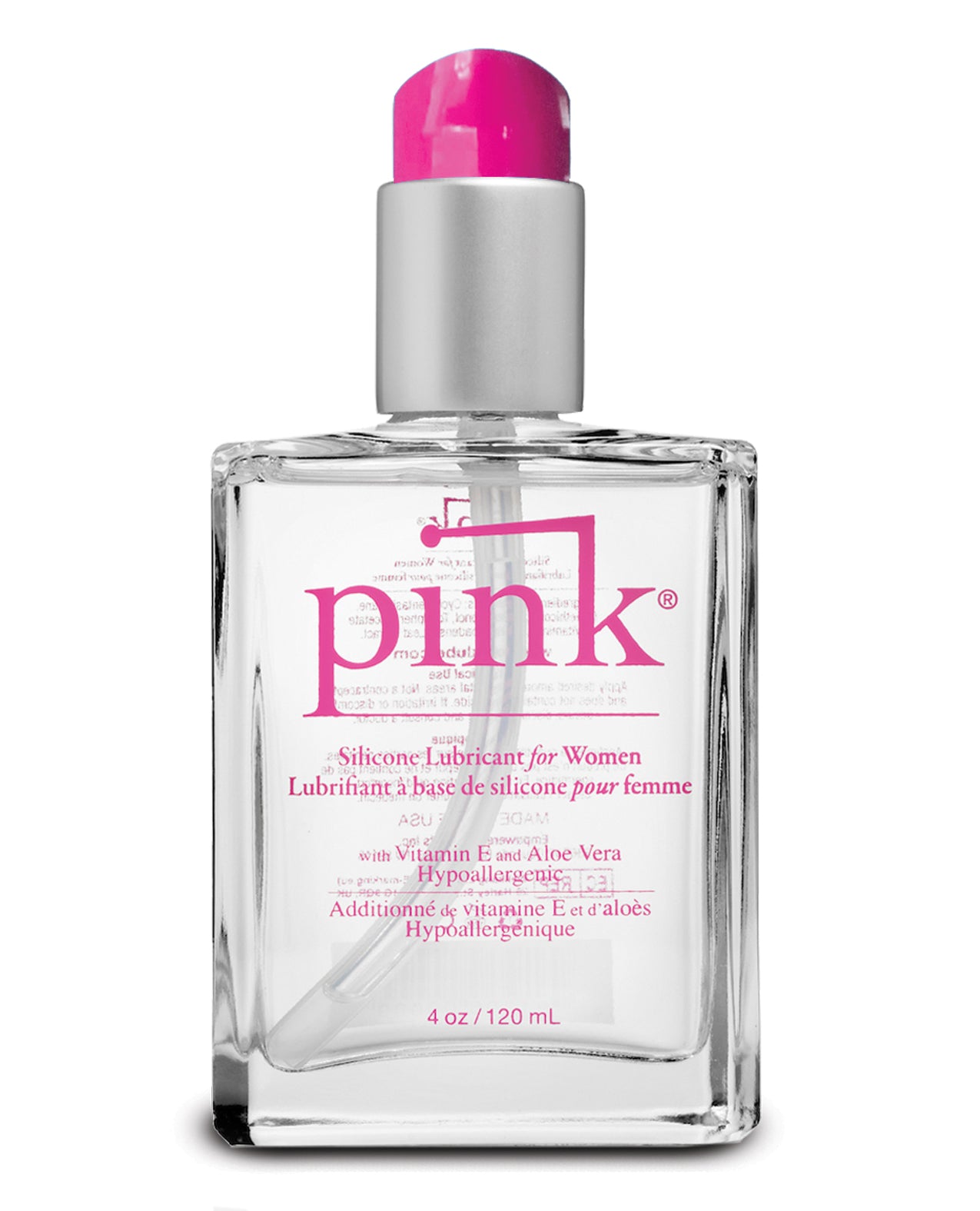 Pink Silicone Lube - 4 oz Glass Bottle
