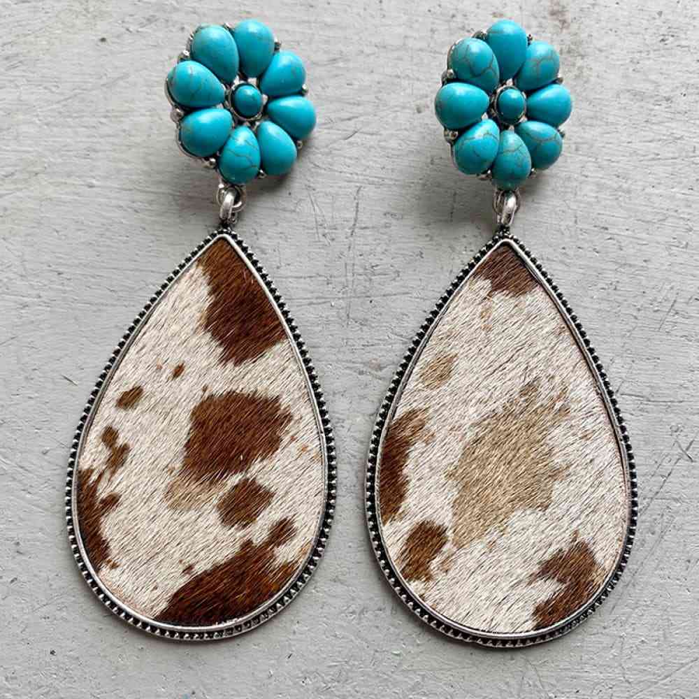 Turquoise Flower Teardrop Earrings Style D One Size