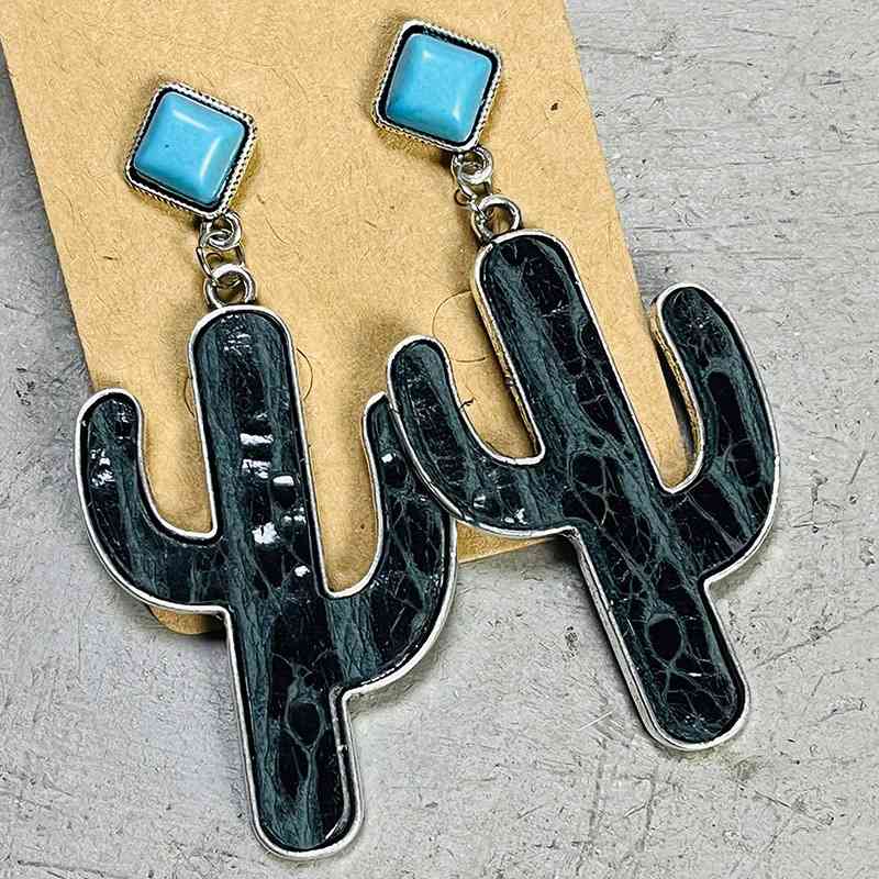 Turquoise Cactus Earrings Black One Size