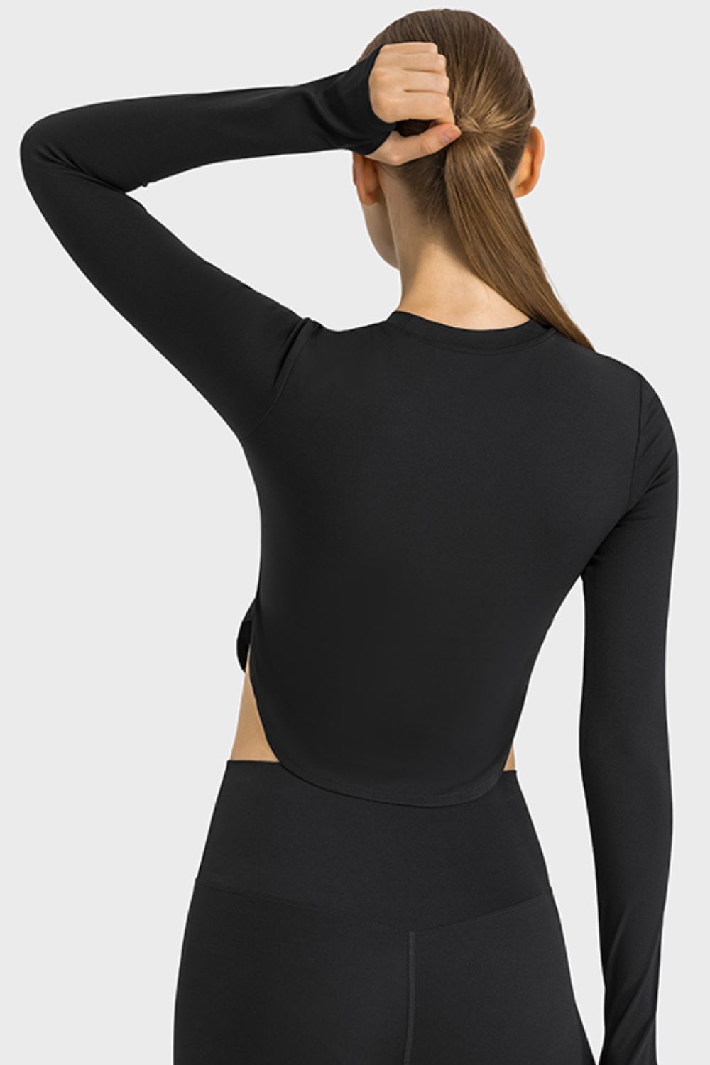 Side Slit Long Sleeve Round Neck Crop Top in 4 Fun Color Choices