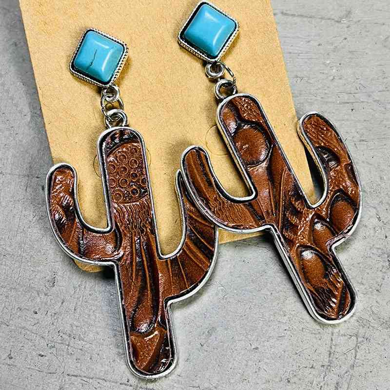 Turquoise Cactus Earrings Chestnut One Size