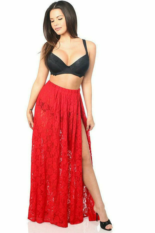 Daisy Corsets Sheer Red Lace Skirt in Size One Size or Queen Size