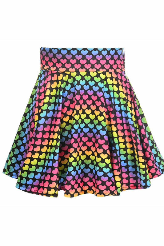 Rainbow Hearts Stretch Lycra Skirt in Size XS, S, M, L, XL, 2X, 3X, 4X, 5X, 6X