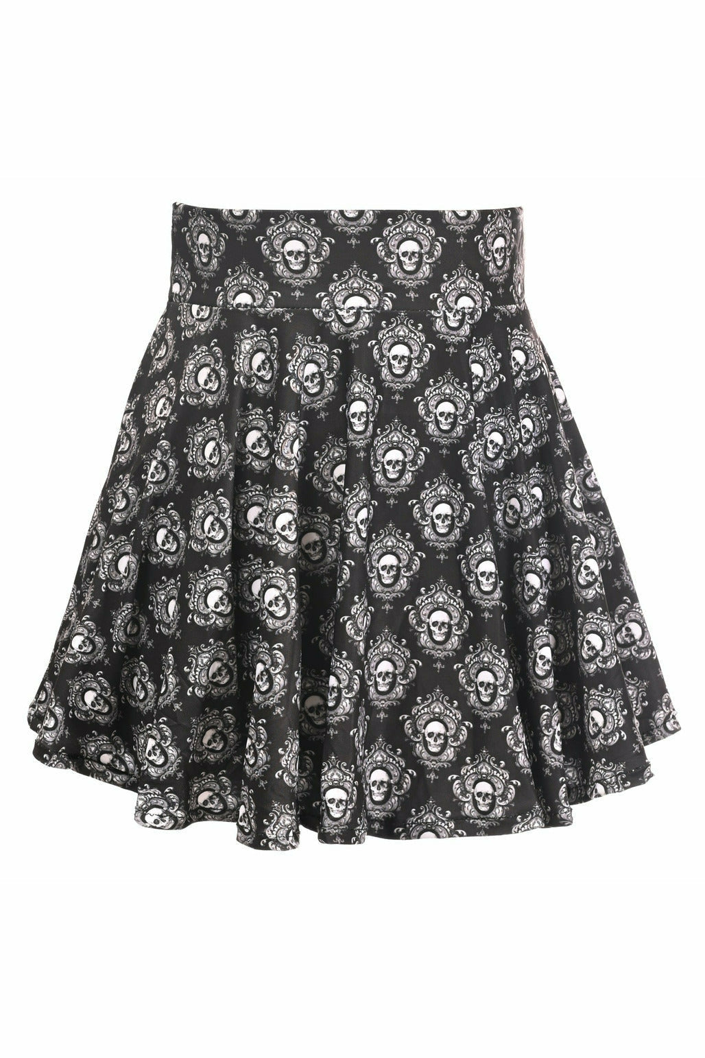 Gothic Skull Print Stretch Lycra Skirt in 3 Color Choices in Size XS, S, M, L, XL, 2X, 3X, 4X, 5X, 6X