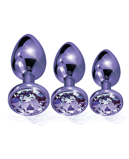 Nixie Metal Butt Plug Trainer Set with Inlaid Jewel - Purple Metallic