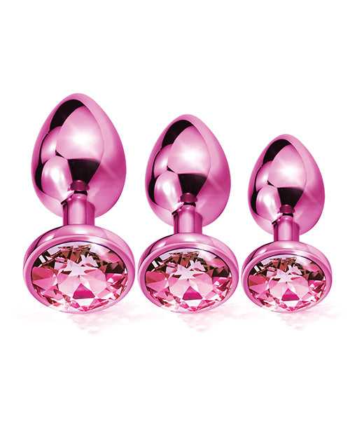 Nixie Metal Butt Plug Trainer Set with Inlaid Jewel - Pink Metallic