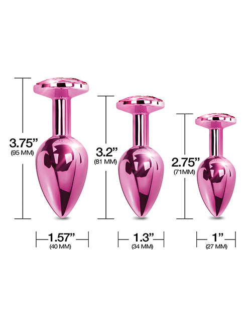 Nixie Metal Butt Plug Trainer Set with Inlaid Jewel - Pink Metallic
