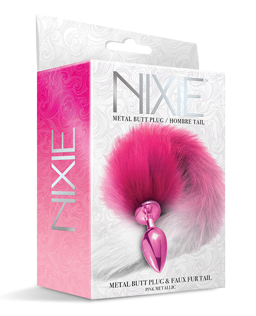 Nixie Metal Butt Plug with Faux Fur Tail - Pink Metallic