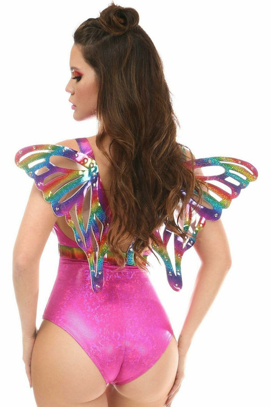 Rainbow Glitter PVC Large Butterfly Wing Body Harness in Size Regular or Queen