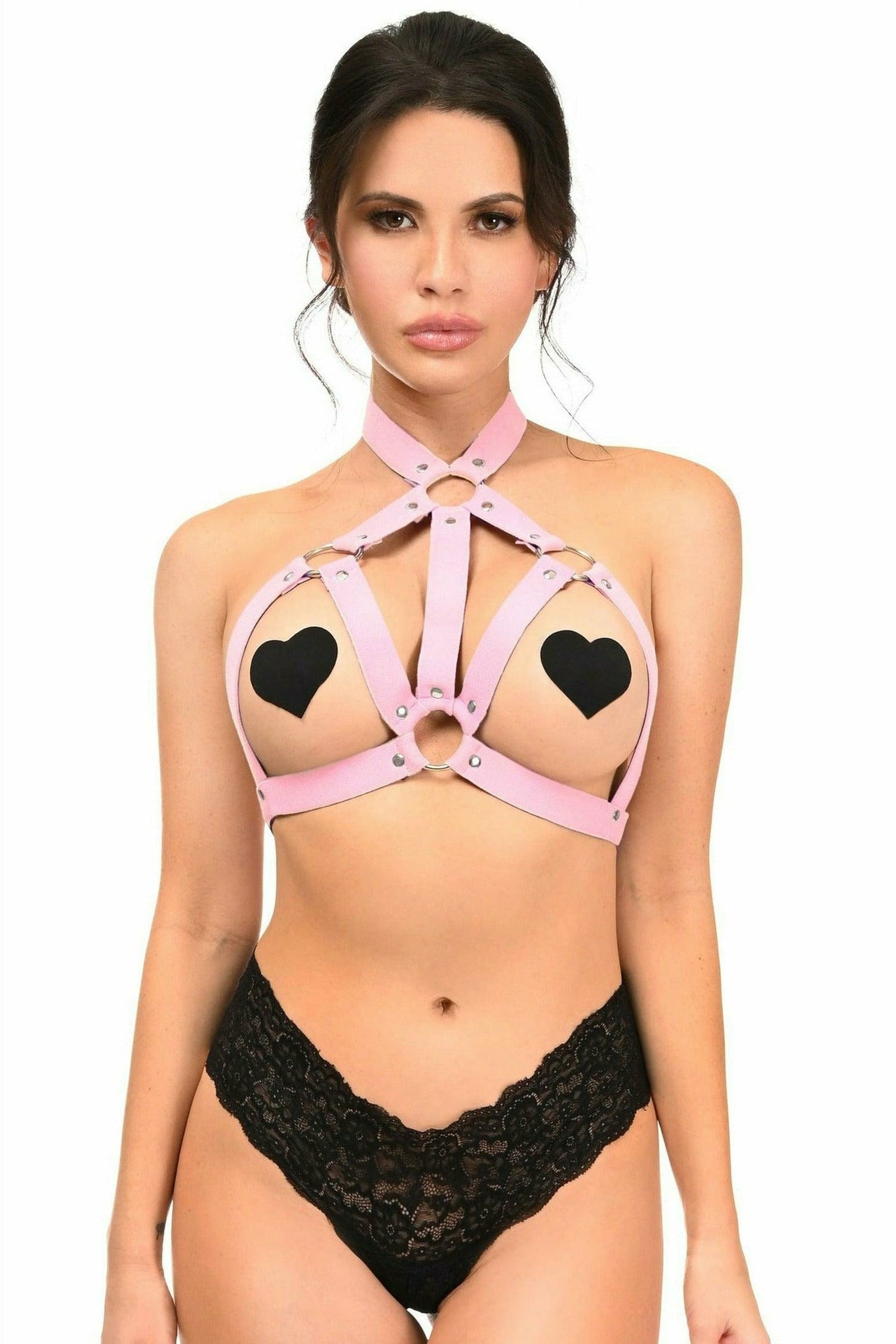 Stretchy Body Harness with Silver Hardware in Black or Light Pink