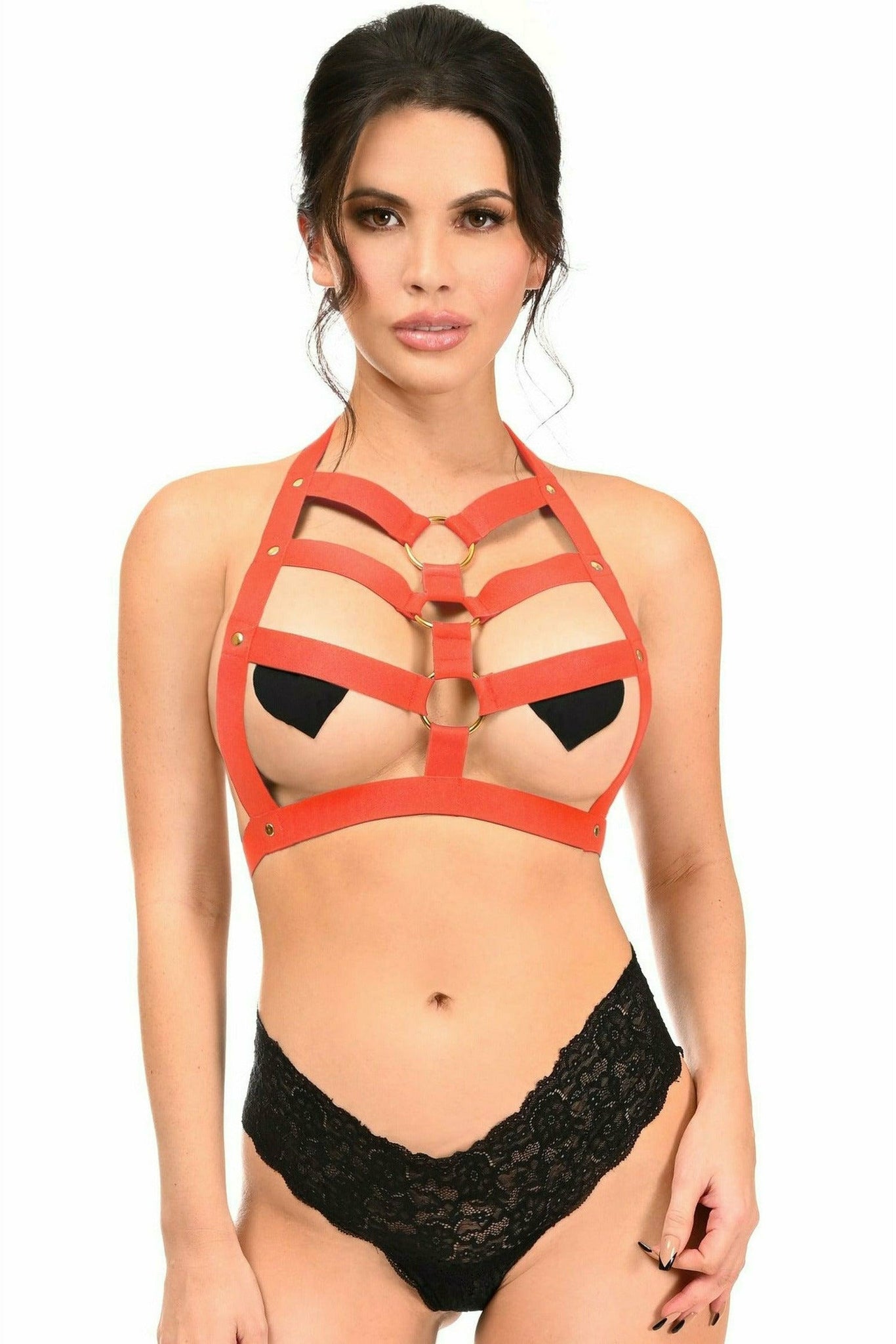 Stretchy Body Harness with Gold Hardware in 4 Sexy Color Choices