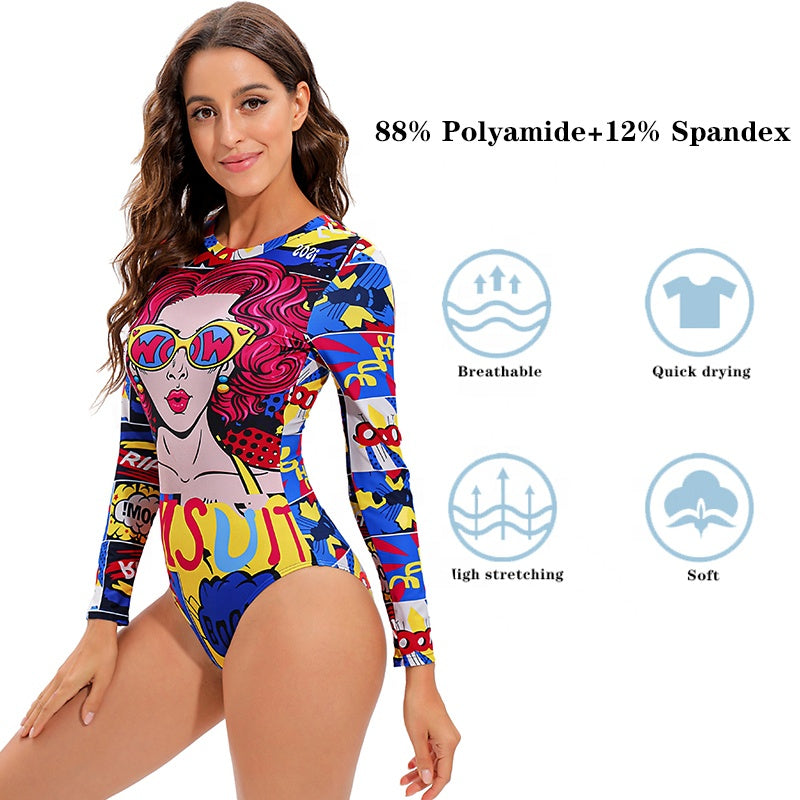 WOW One-Piece Rashguard Swimsuit in Size S, M, L, or XL