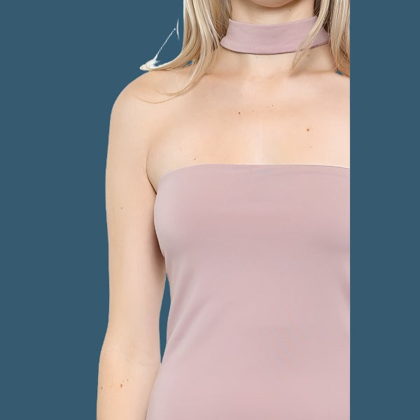 Strapless Dress with Choker in Dusty Mauve in Size S, M, L