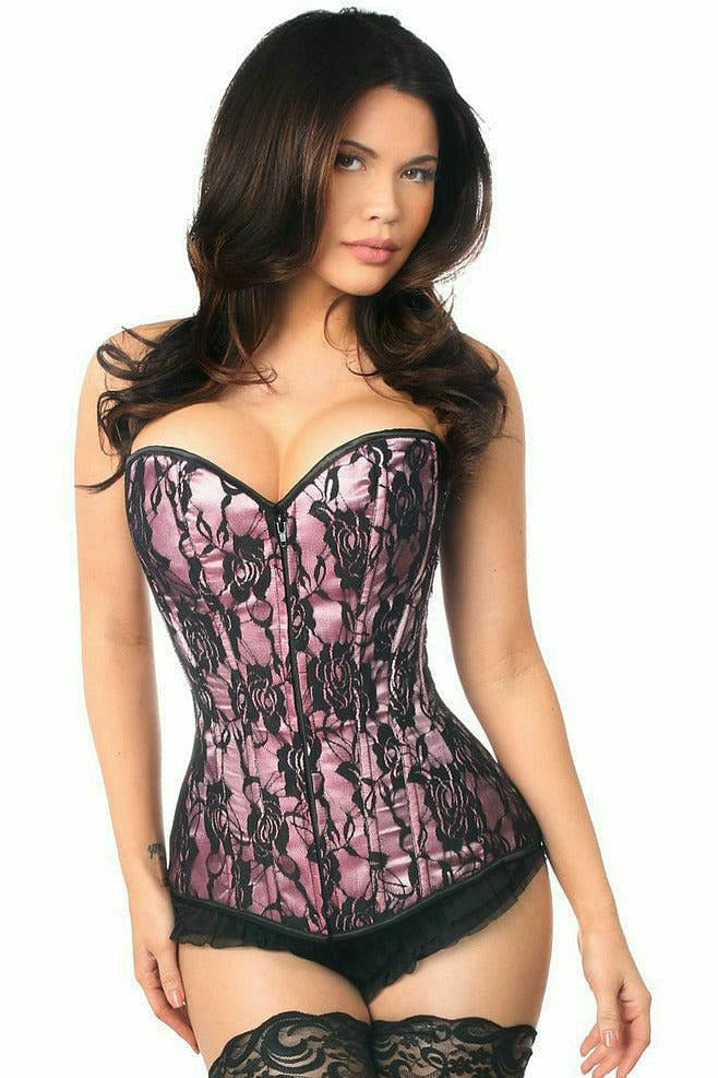 Lavish Pink Lace Corset with Front Zipper by Daisy Corsets in Size S, M, L, XL, 2X, 3X, 4X, 5X, or 6X