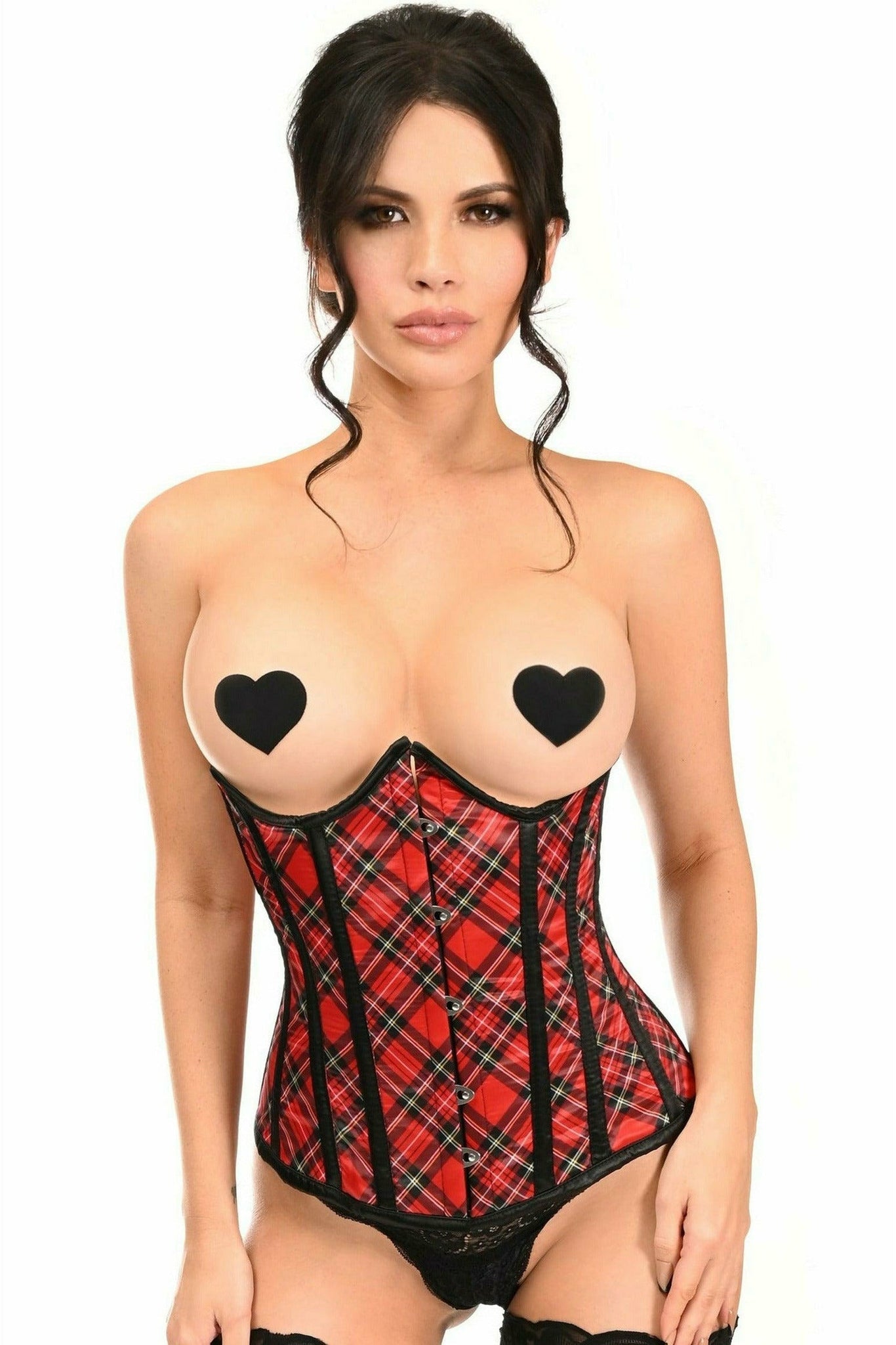 Lavish Red Plaid Open Cup Underwire Underbust Corset by Daisy Corsets in Size S, M, L, XL, 2X, 3X, 4X, 5X, or 6X