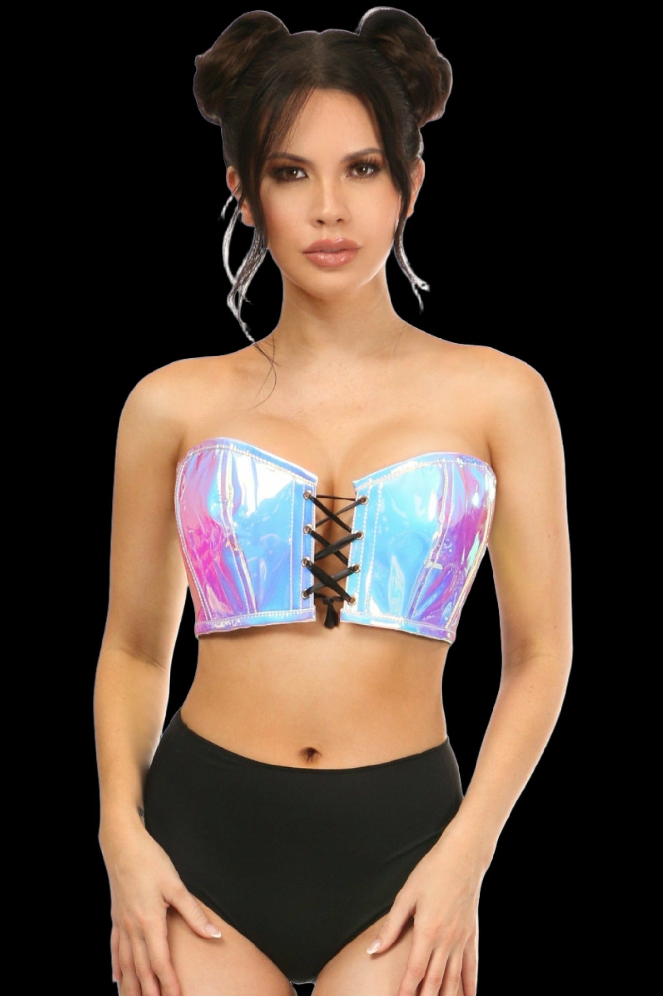 Lavish Hologram Lace-Up Bustier in 6 Color Choices in Size S, M, L, XL, 2X, 3X, 4X, 5X, or 6X