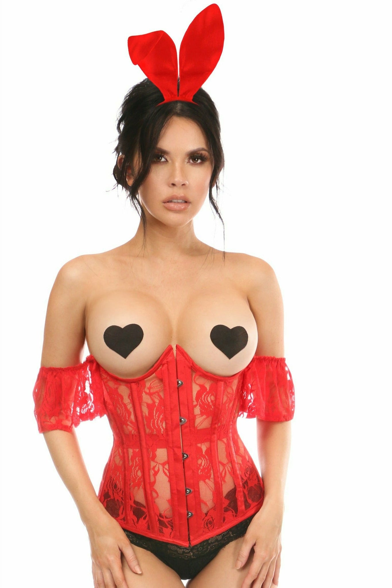 Lavish 3 PC Sexy Red Bunny Underbust Corset Costume in Size S, M, L, XL, 2X, 3X, 4X, 5X, or 6X