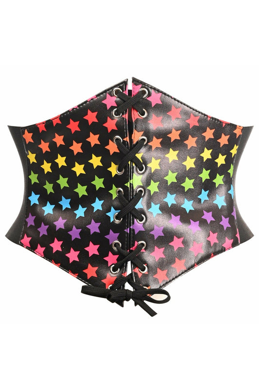 Lavish Rainbow Stars Lace-Up Corset Belt Cincher in Size S, M, L, XL, 2X, 3X, 4X, 5X, or 6X