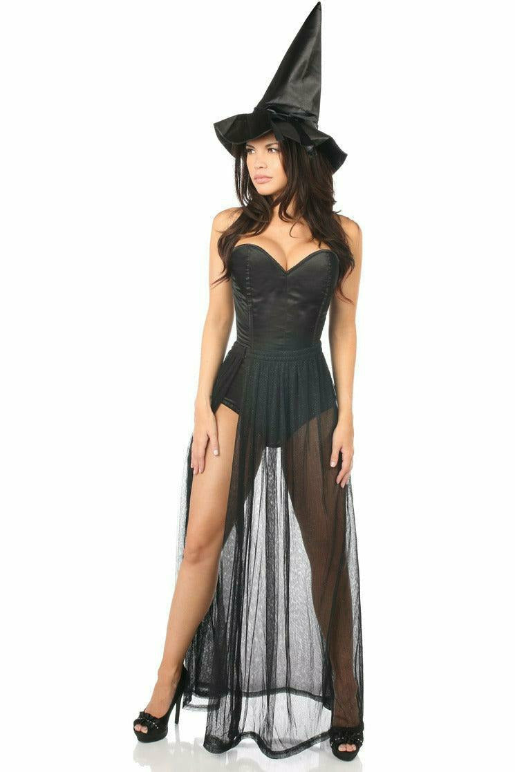 Lavish 3 Piece Evil Witch Corset Costume in Size S, M, L, XL, 2X, 3X, 4X, 5X, or 6X