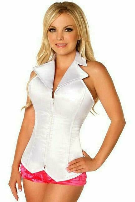 Lavish White Collared Front Zipper Corset by Daisy Corsets in Size S, M, L, XL, 2X, 3X, 4X, 5X, or 6X