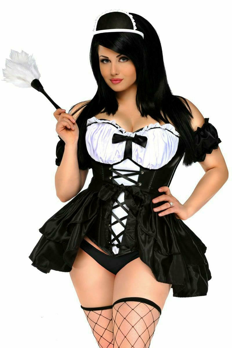 4 Piece French Maid Costume in Size S, M, L, XL, 2X, 3X, 4X, 5X, or 6X