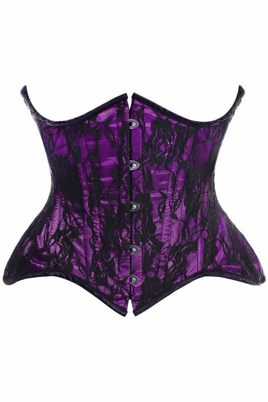 Top Drawer Purple with Black Lace Double Steel Boned Curvy Cut Underbust Corset by Daisy Corsets in Size S, M, L, XL, 2X, 3X, 4X, 5X, or 6X