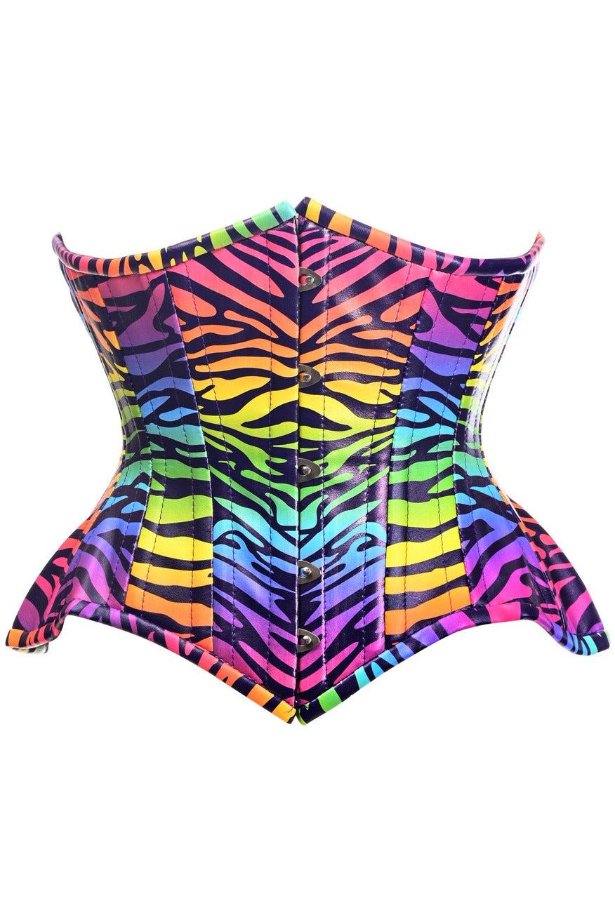 Top Drawer Rainbow Print Double Steel Boned Curvy Cut Underbust Corset in Size S, M, L, XL, 2X, 3X, 4X, 5X, or 6X