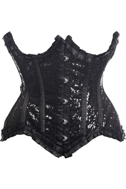 Top Drawer Black Satin and Sequins Steel Boned Underbust Corset by Daisy Corsets in Size S, M, L, XL, 2X, 3X, 4X, 5X, or 6X