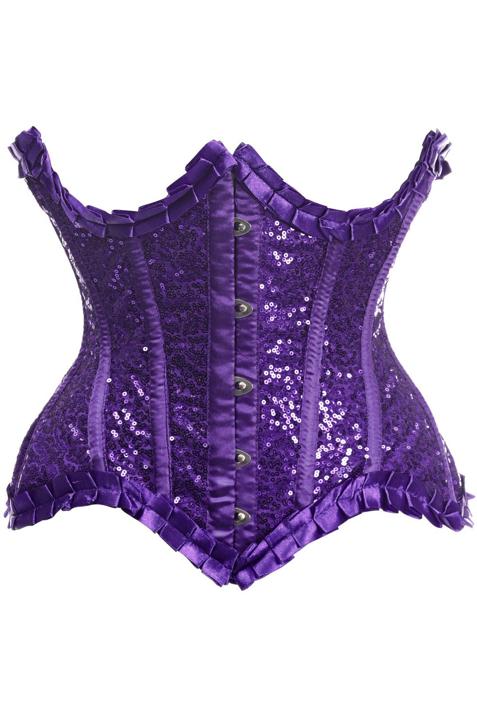 Top Drawer Purple Satin and Sequin Underwire Curvy Cut Steel Boned Underbust Corset by Daisy Corsets in Size S, M, L, XL, 2X, 3X, 4X, 5X, or 6X