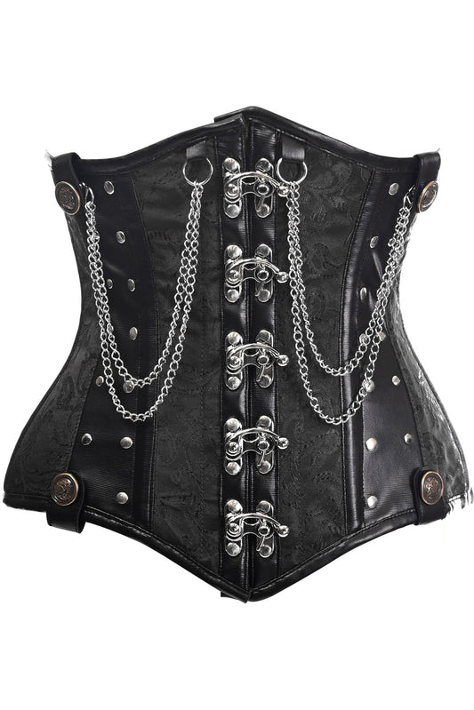 Top Drawer Steel Boned Underbust Corset with Chains and Clasps in Black or Brown by Daisy Corsets in Size S, M, L, XL, 2X, 3X, 4X, 5X, or 6X