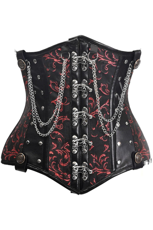 Top Drawer Black and Red Steel Boned Underbust Corset with Chains and Clasps by Daisy Corsets in Size S, M, L, XL, 2X, 3X, 4X, 5X, or 6X