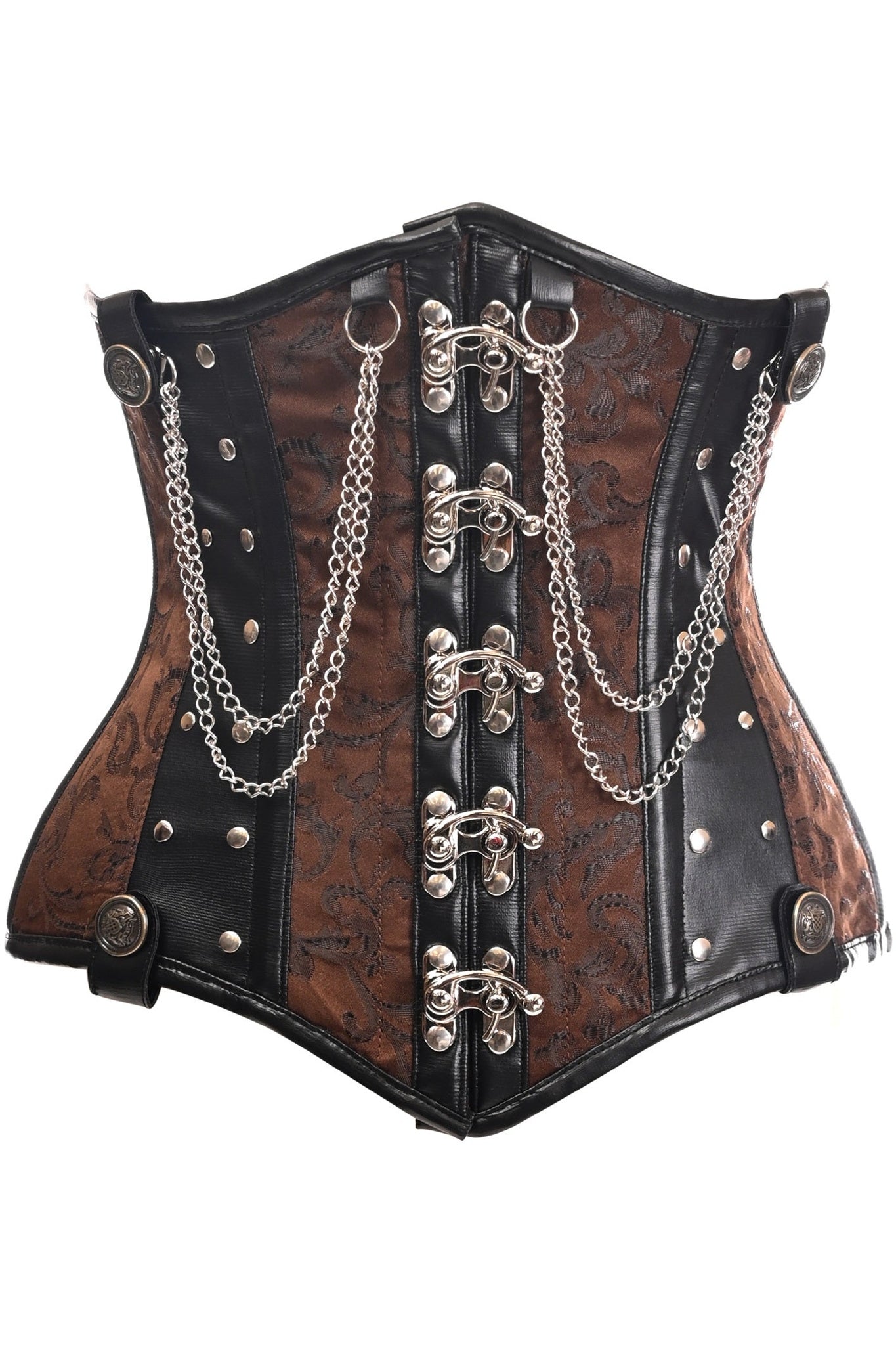 Top Drawer Steel Boned Underbust Corset with Chains and Clasps in Black or Brown by Daisy Corsets in Size S, M, L, XL, 2X, 3X, 4X, 5X, or 6X