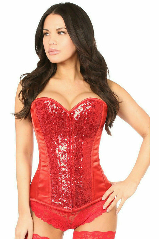 Top Drawer Red Sequin Steel Boned Corset by Daisy Corsets in Size S, M, L, XL, 2X, 3X, 4X, 5X, or 6X