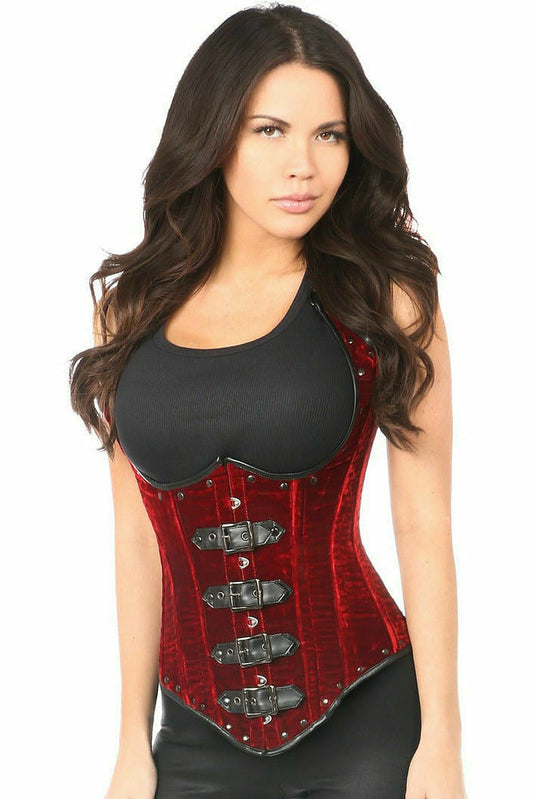 Red Velvet Underbust Corset with Buckles by Daisy Corsets in Size S, M, L, XL, 2X, 3X, 4X, 5X, or 6X