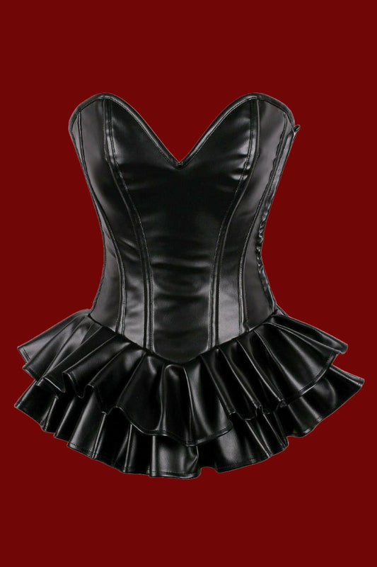 Top Drawer Black Faux Leather Steel Boned Mini Corset Dress