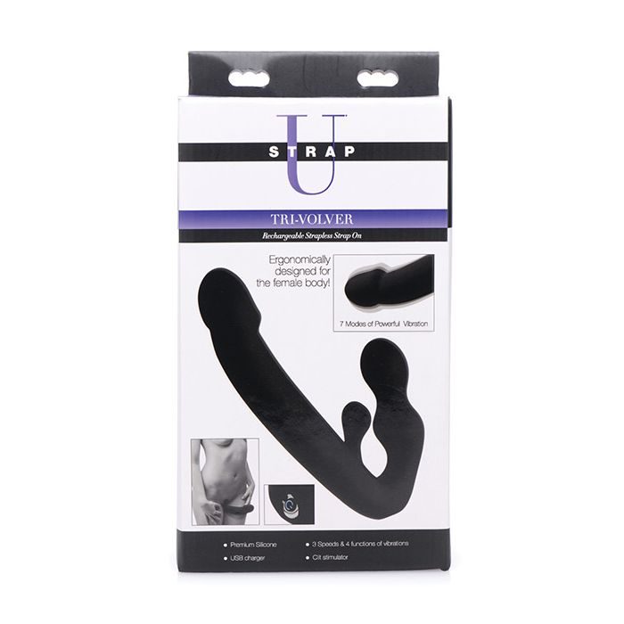 Tri-Volver 7x Vibrating Strapless Strap on - Black