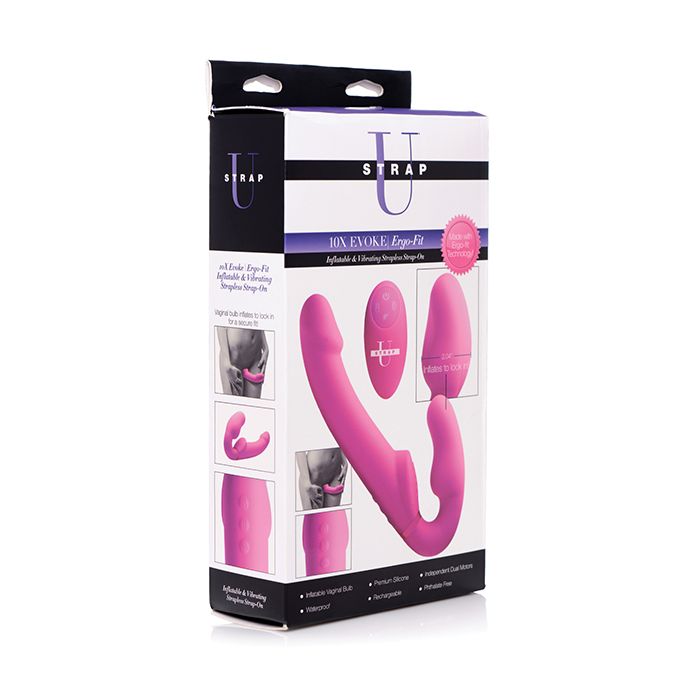 Inflatable Strapless Strap On Dildo with Remote Control Pink 5.75 Inches Insertable Length