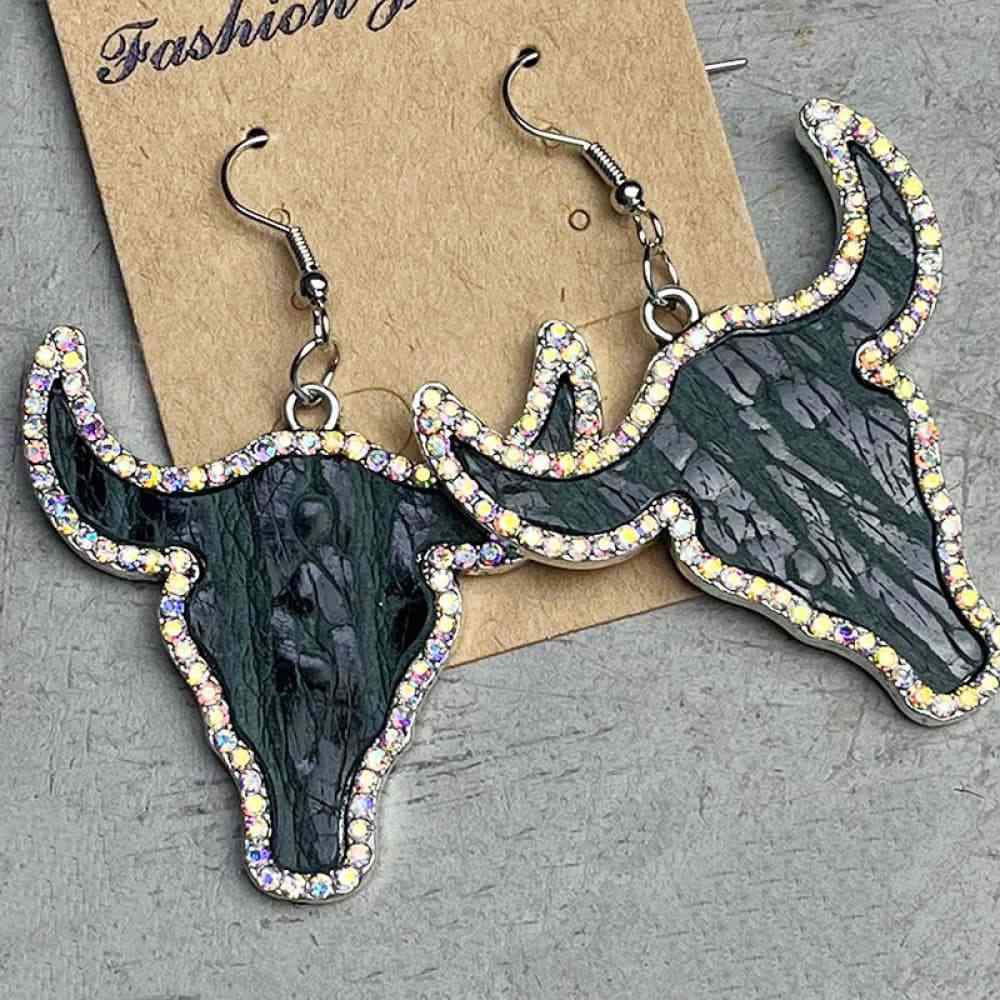 Rhinestone Trim Alloy Bull Earrings Black One Size