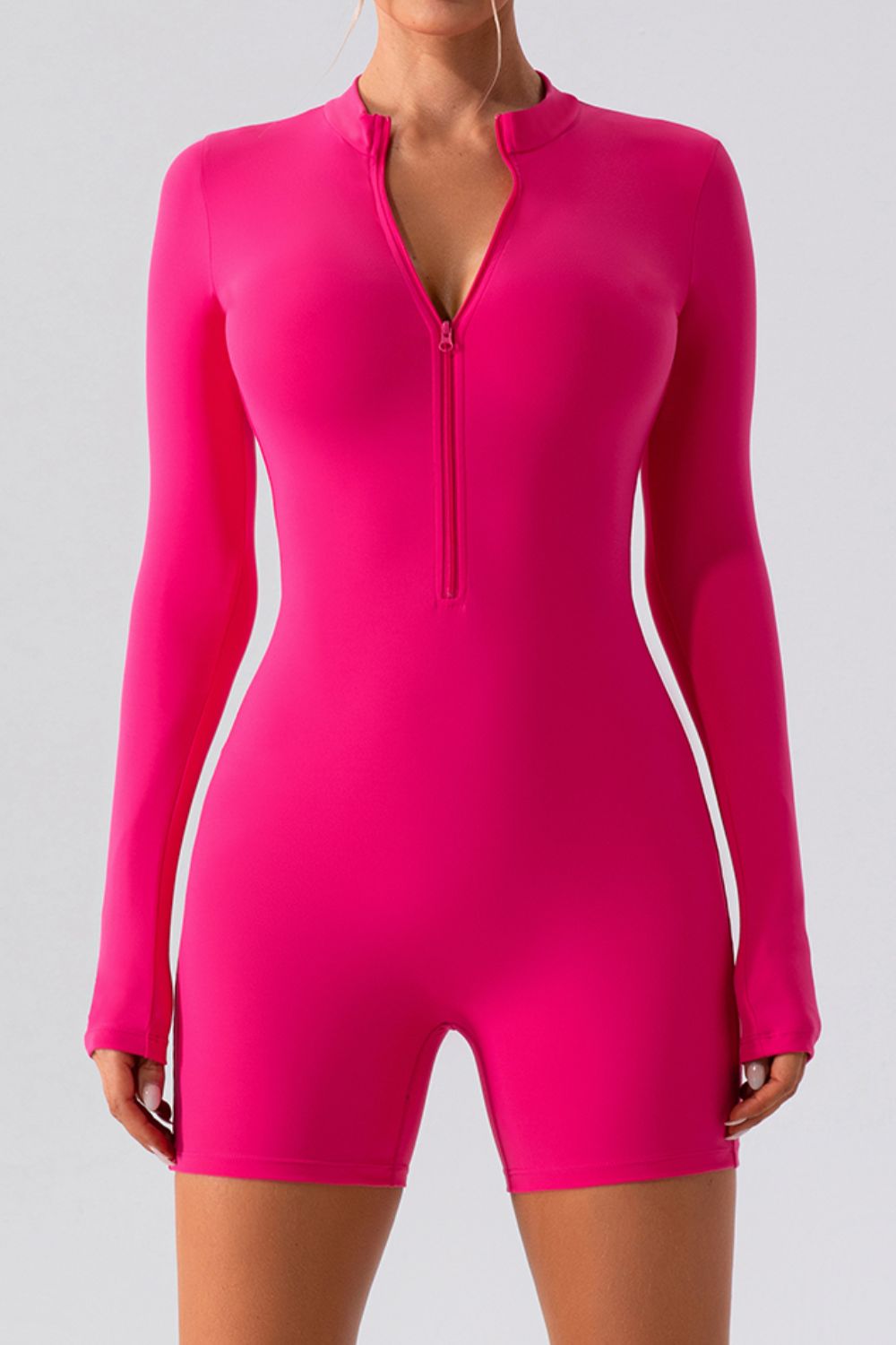 Half Zip Long Sleeve Active Romper Hot Pink