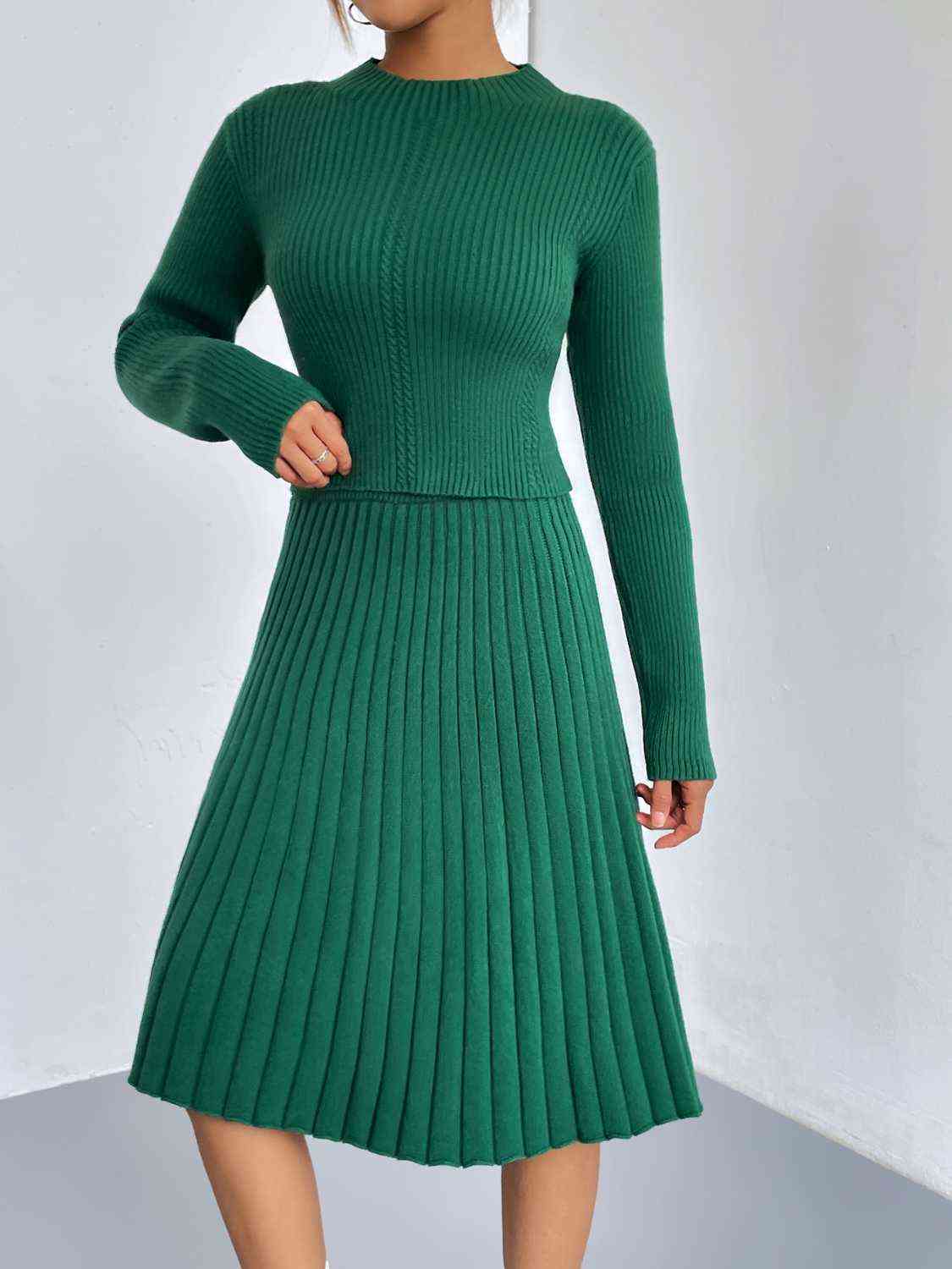 Rib-Knit Sweater and Skirt Set in 4 Color choices in Size S, M, L, or XL