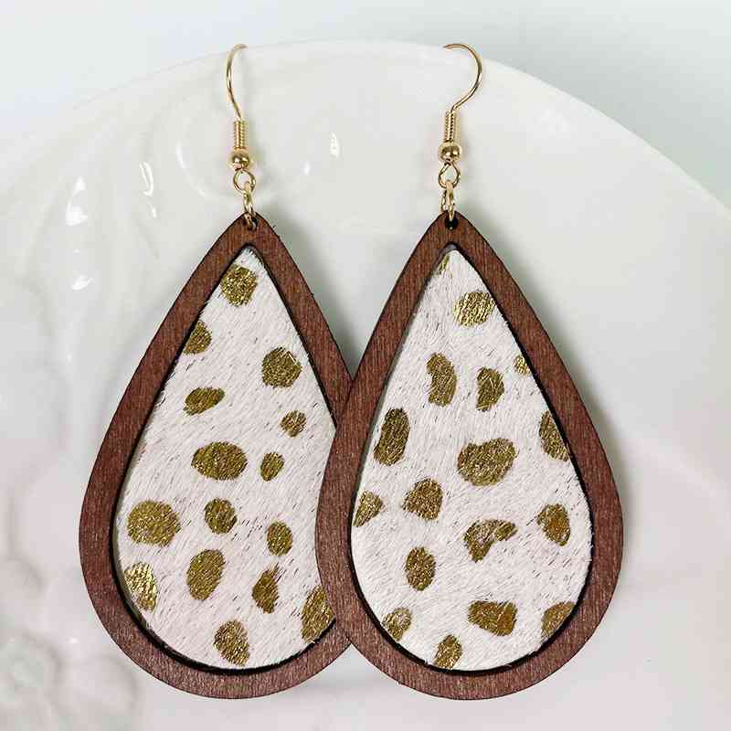 Teardrop Shape Wooden Dangle Earrings Style E One Size