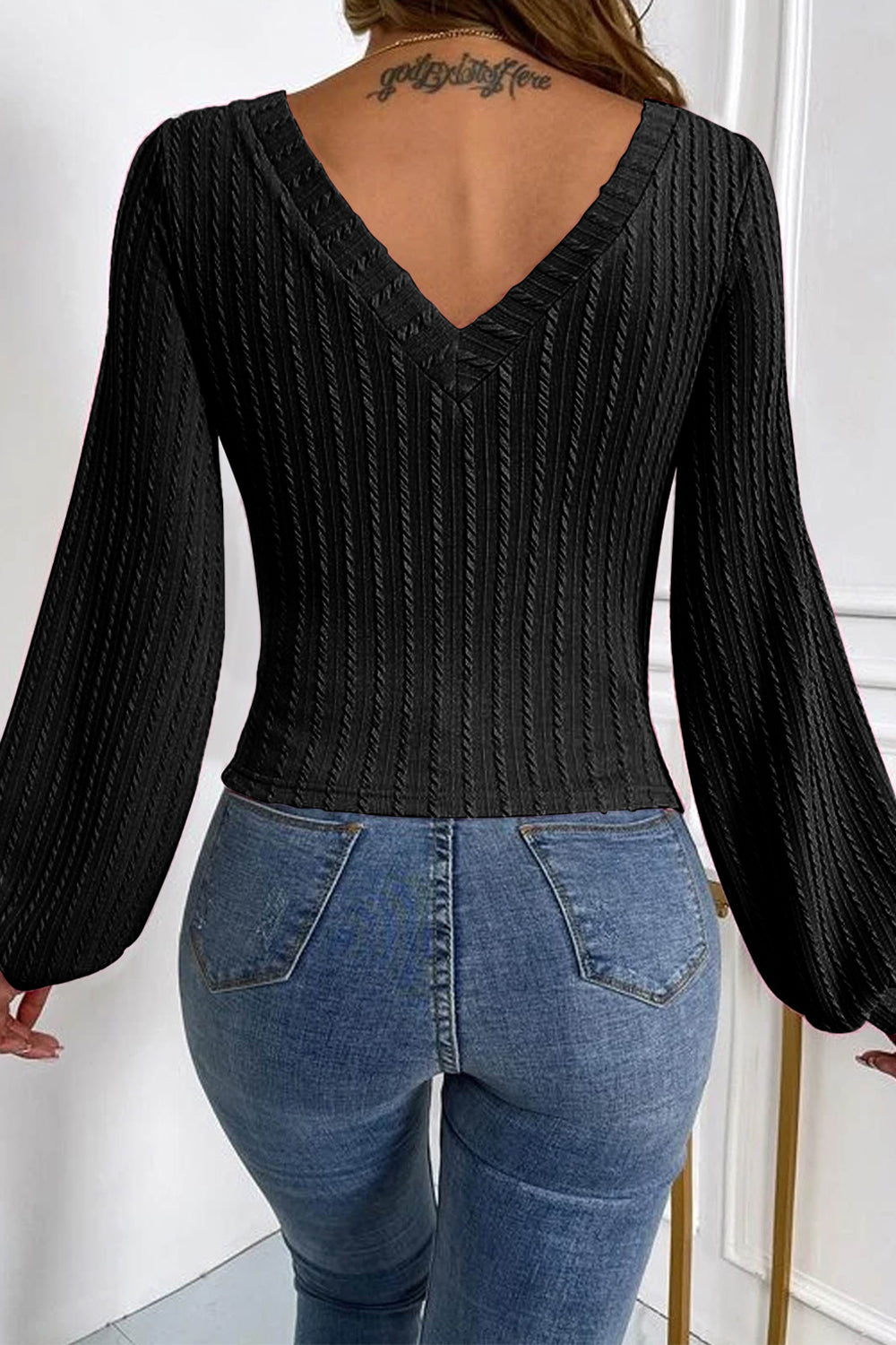 Black Long Sleeve Knit Top in Size S, M, L, or XL