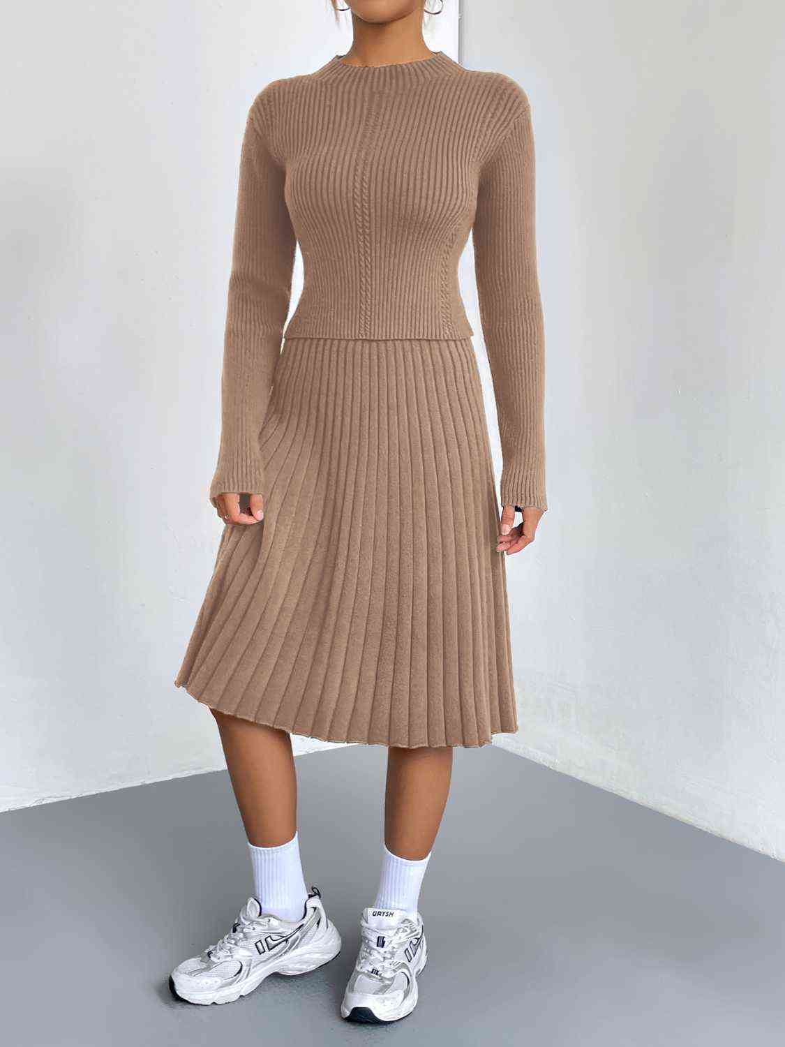 Rib-Knit Sweater and Skirt Set in 4 Color choices in Size S, M, L, or XL