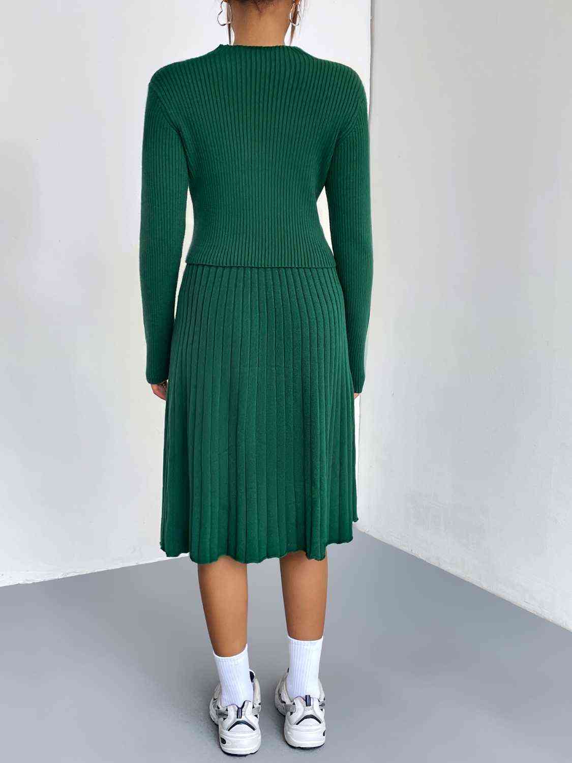 Rib-Knit Sweater and Skirt Set in 4 Color choices in Size S, M, L, or XL