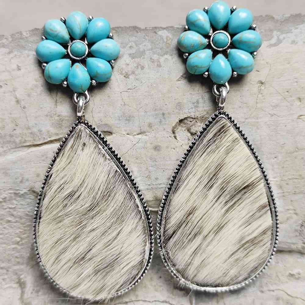 Turquoise Flower Teardrop Earrings Style F One Size