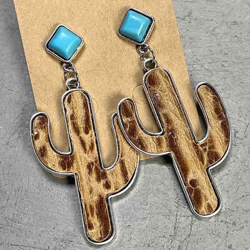 Turquoise Cactus Earrings Camel One Size